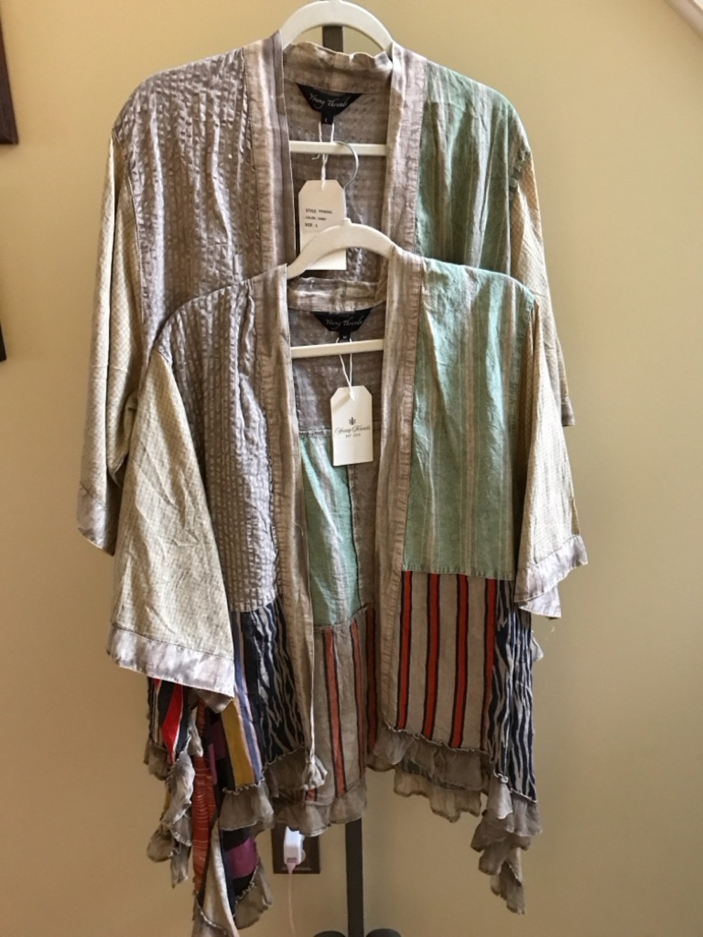 YOUNG THREADS NWT Kimono beige Multi Color Stripes Medium Large